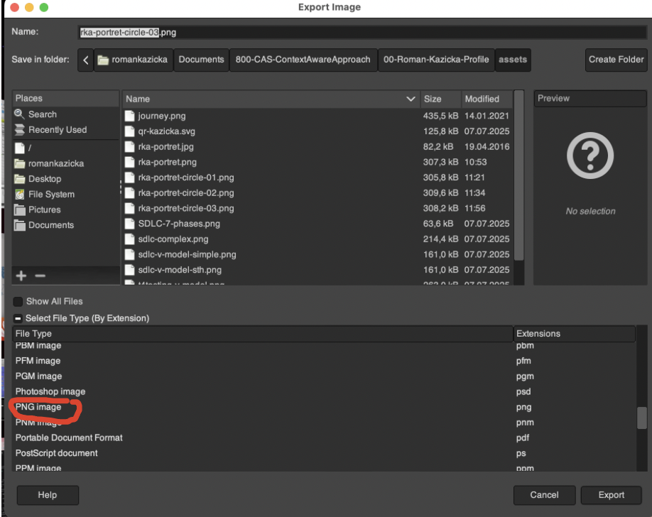 Export vo formáte PNG
